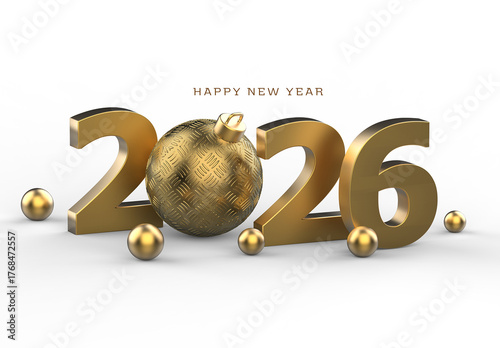 Luxury Golden 3D Rendering 2026 Happy New Year Background Template