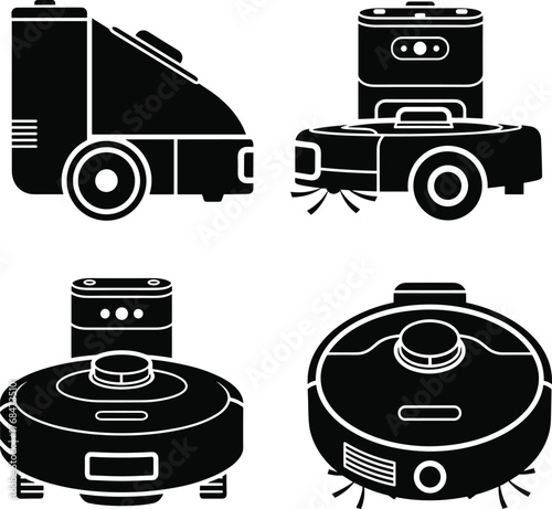 Robotic Vacuum Cleaner Icons Set Keywords: robot vacuum, vacuum cleaner, cleaning, domestic