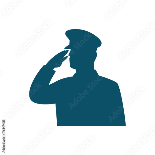 Saluting silhouette military icon. Side silhouette of a saluting figure. suited for military, veterans, honor, and remembrance use.