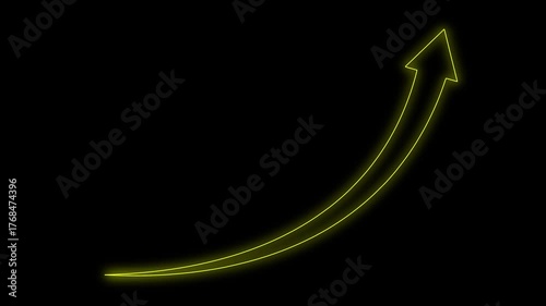 Neon Upward Arrow on Black Background: Abstract Growth, Success, and Improvement Animation.Abstract Bright Yellow Neon Arrow | Dynamic Growth Indicator on Dark Screen.