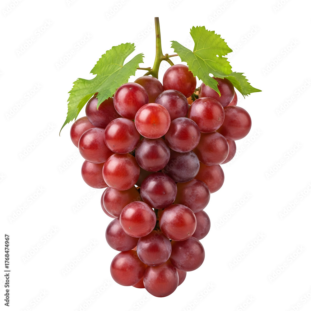 Fototapeta premium Fresh Bunch of Red Grapes Isolated on White or Transparent Background
