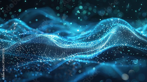 Abstract Data Background Featuring Glowing Digital Lines and Floating Particles in Motion