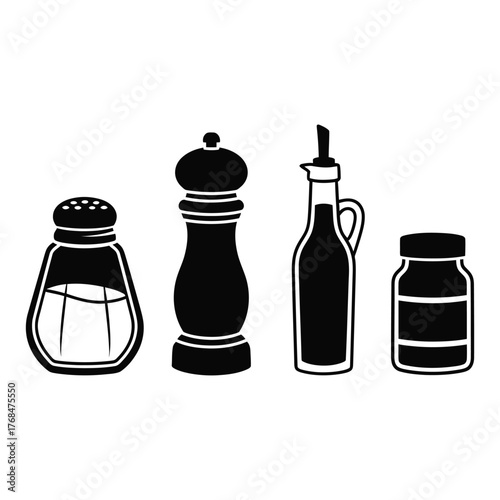 Set of seasoning and condiment containers icons bottle
