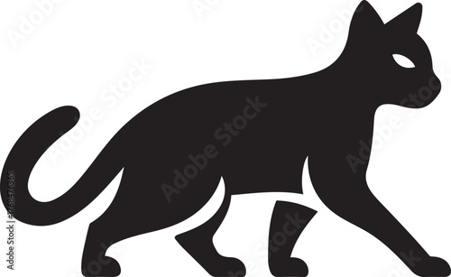Walking cat silhouette on white background, Black feline illustration pet graphic
