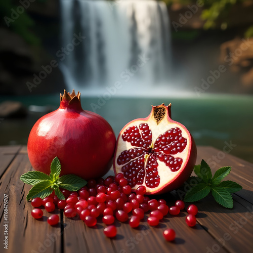 pomegranate on wooden table