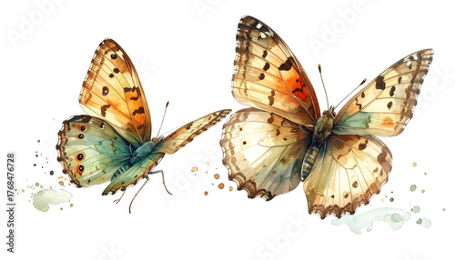 Two Butterflies Isolated on White Background, Realistic Nature PNG