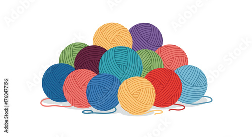 A vibrant collection of colorful yarn balls neatly piled together, ideal for knitting, crocheting, and crafting projects.