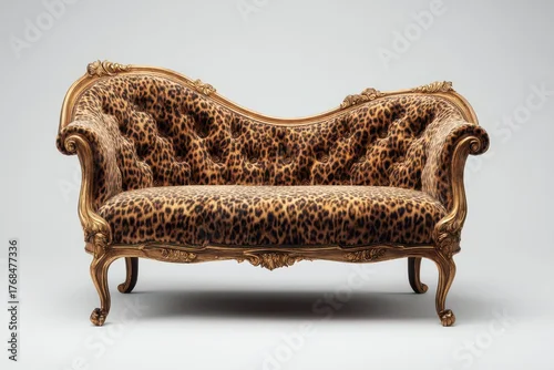 Obraz Luxurious settee featuring a striking leopard print fabric and ornate gold trim, perfect for adding a touch of wild elegance to any interior.