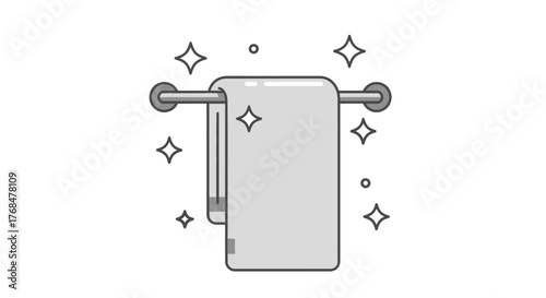 A clean, folded towel hanging on a chrome towel rack with sparkle effects.