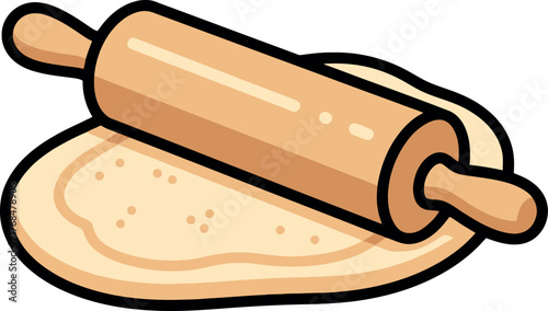 Rolling Pin on Dough: Cartoon Illustration of Baking Preparation.