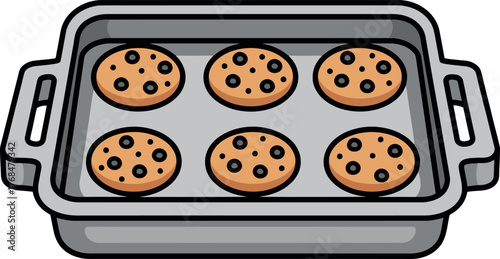 Freshly Baked Chocolate Chip Cookies in a Baking Pan.