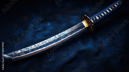 A stunning katana showcases its gleaming blade and intricate handle design