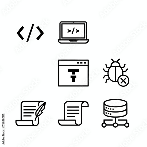 Vector set of coding tools and code bracket developers icons