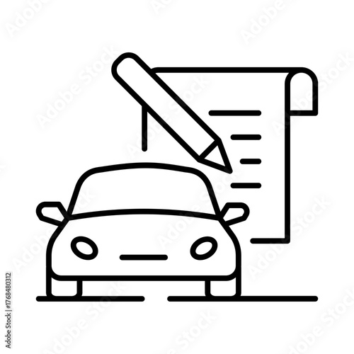 Car with paper roll symbolizing car bill, parking ticket, or receipt.