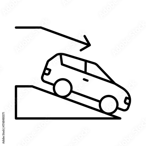 Car driving downhill symbolizing descent control or braking system.