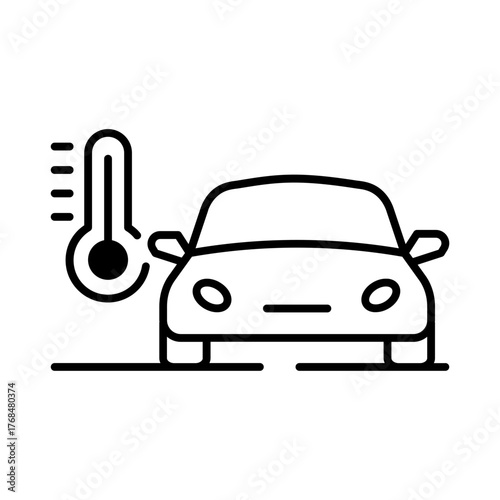 Car with thermometer representing temperature warning or overheating.