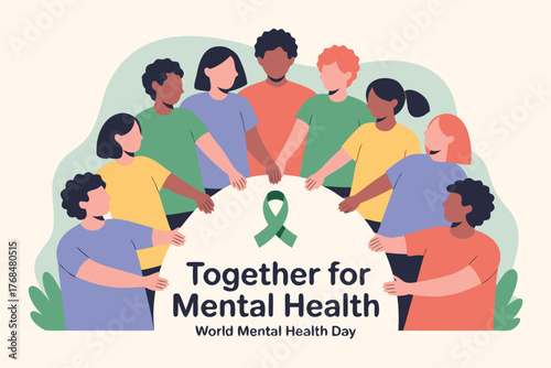 Diverse Community Support Circle Vector Illustration for Mental Health Day