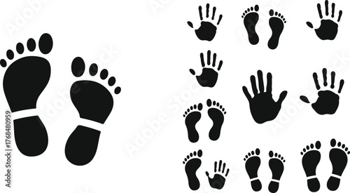 Black handprints and footprints vector illustration