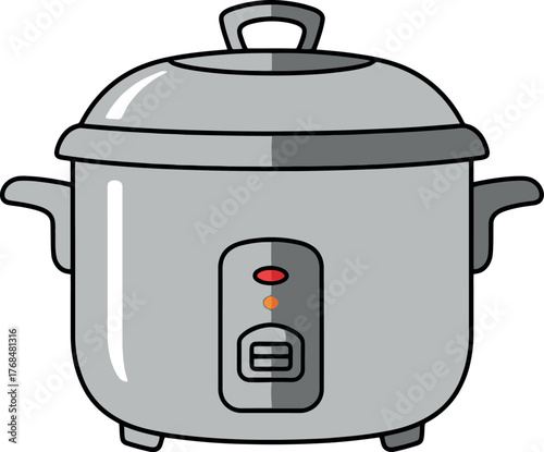 Modern Electric Rice Cooker with Indicator Light and Handle.