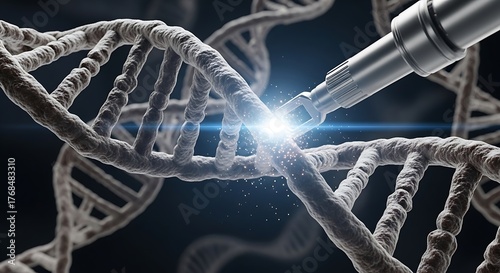 Precision gene editing technology manipulating DNA helix with futuristic light beam