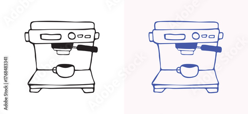 A minimalist, hand-drawn icon of an espresso machine in clean line art style. Perfect for coffee lovers and beverage-related projects. A stylish, simple addition to any drink design collection.