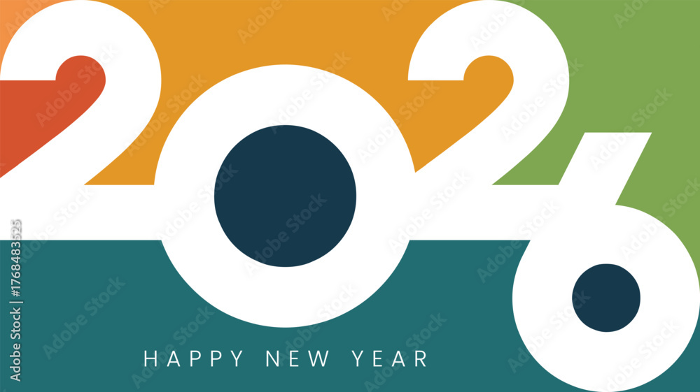 Fototapeta premium Happy New Year 2026 Design Template – Modern Typography Logo for Celebration and Seasonal Decoration