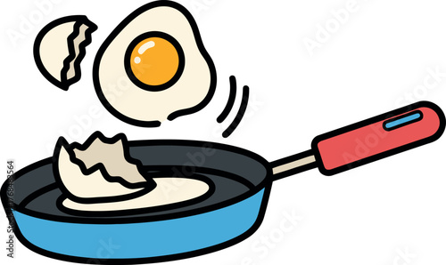 Frying Eggs in a Pan with Broken Eggshells.