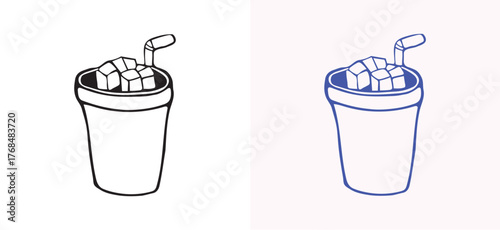 A hand-drawn icon of an iced coffee cup in a clean, minimalist line art style. Perfect for coffee-related branding, beverage packaging, and drink designs.