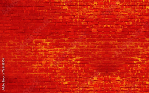 Texture of old red brick wall large background.