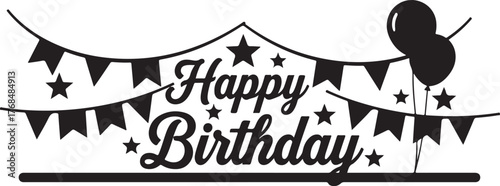 Happy birthday banner with stars and balloons