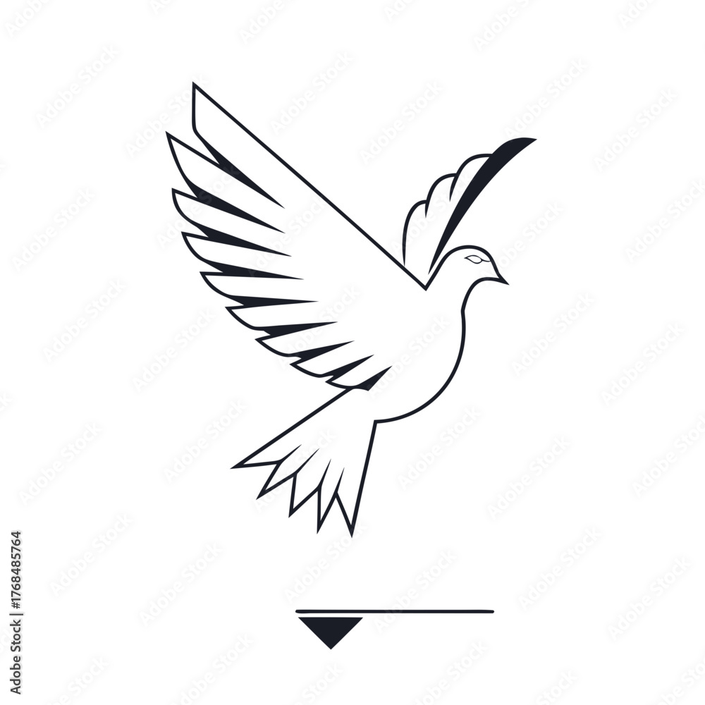 Obraz premium Dove outlined with triangle below it in white backdrop scene
