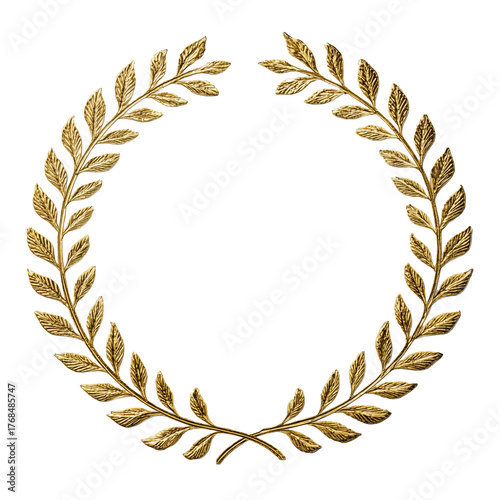 Gold laurel wreath with detailed leaf texture isolated