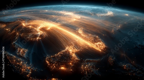 glowing fiber-optic cables spreading across the globe, representing global connectivity