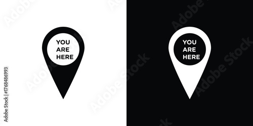 Free Download You are Here Pointer icon in solid silhouette set. Vector Illustration. - GFXLoad