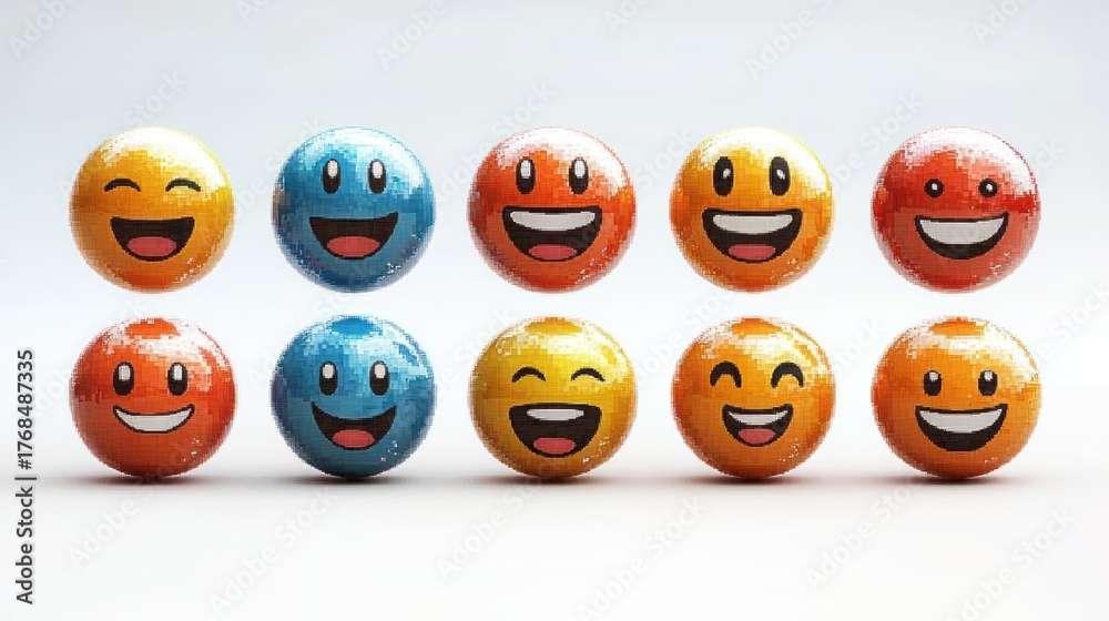 Obraz premium Brightly colored smiley balls are arranged in a cheerful pattern, creating a joyful scene