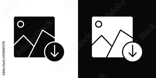 Upload photo icon in solid silhouette set. Vector Illustration.