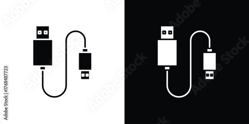 USB cable icon in solid silhouette set. Vector Illustration.