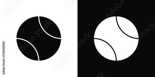 Tennis ball icon in solid silhouette set. Vector Illustration.