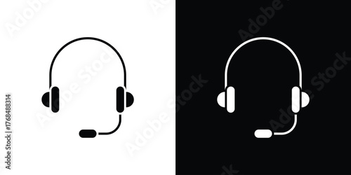 Support headset icon in solid silhouette set. Vector Illustration.