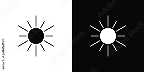 Sun icon in solid silhouette set. Vector Illustration.