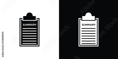 Summary icon in solid silhouette set. Vector Illustration.