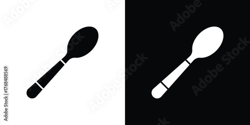Spoon icon in solid silhouette set. Vector Illustration.