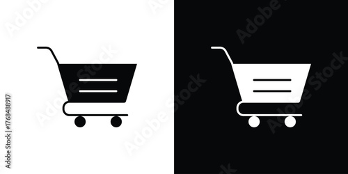 Shopping cart icon in solid silhouette set. Vector Illustration.