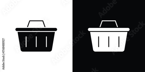 Shopping basket icon in solid silhouette set. Vector Illustration.