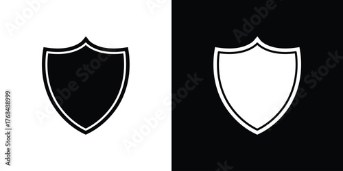Shield icon in solid silhouette set. Vector Illustration.