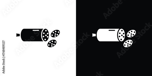 Sausage salami icon in solid silhouette set. Vector Illustration.