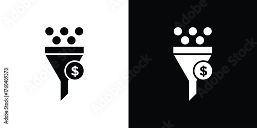 Sales funnel icon in solid silhouette set. Vector Illustration.