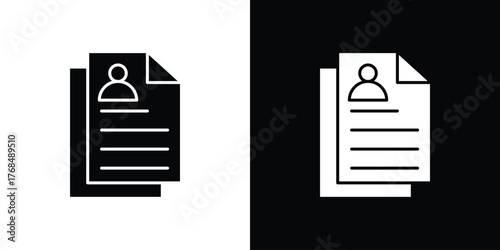 Resume icon in solid silhouette set. Vector Illustration.