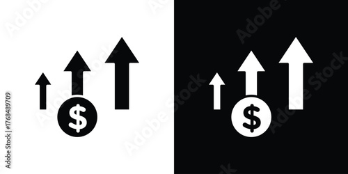 Profit growth icon in solid silhouette set. Vector Illustration.