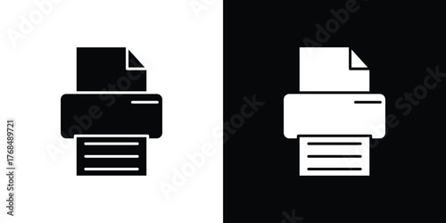 Print icon in solid silhouette set. Vector Illustration.